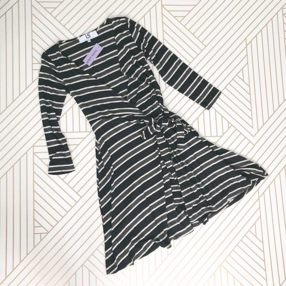 {Laurie Solet} Gray striped wrap dress, S